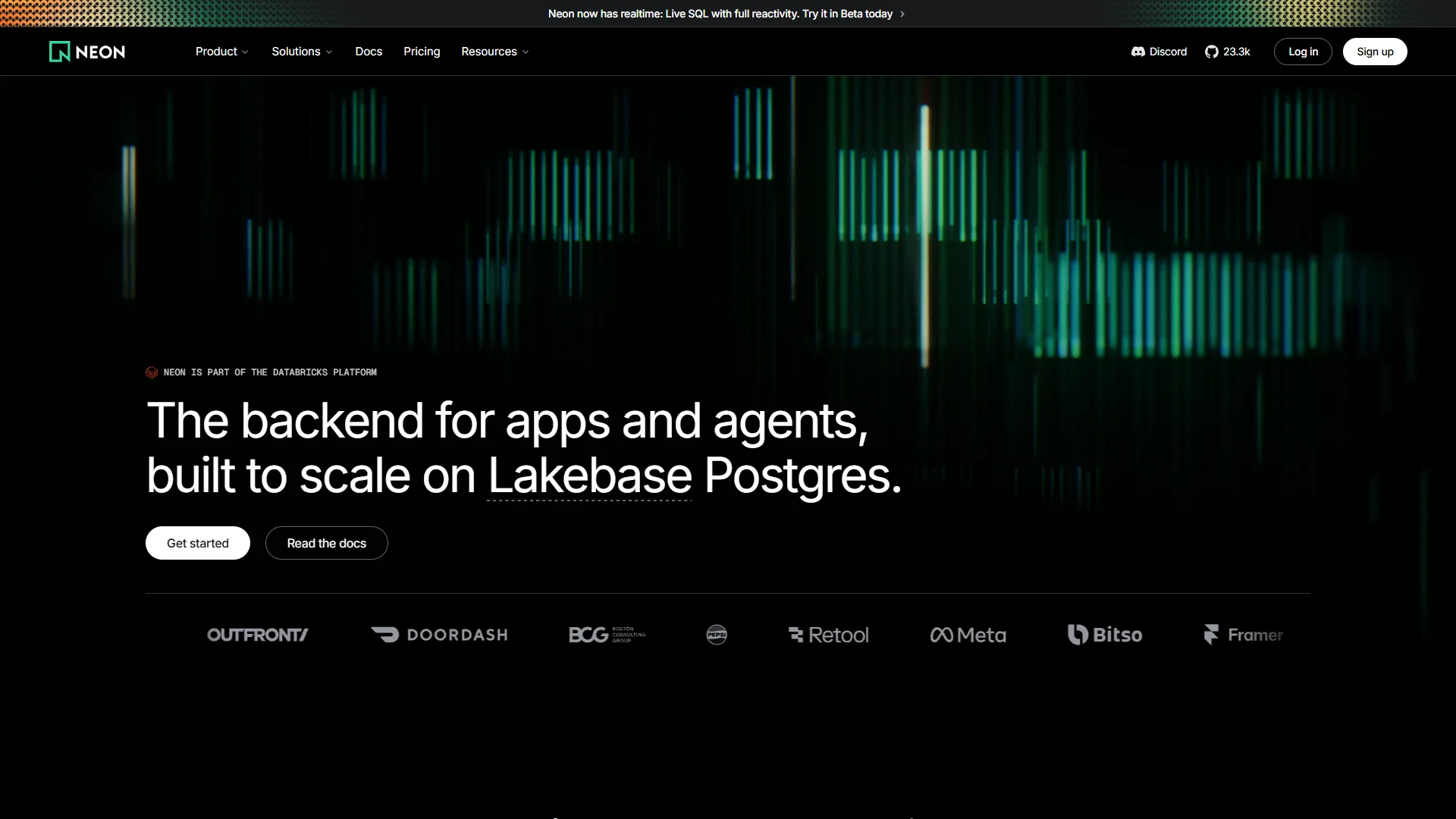 Neon landing page design