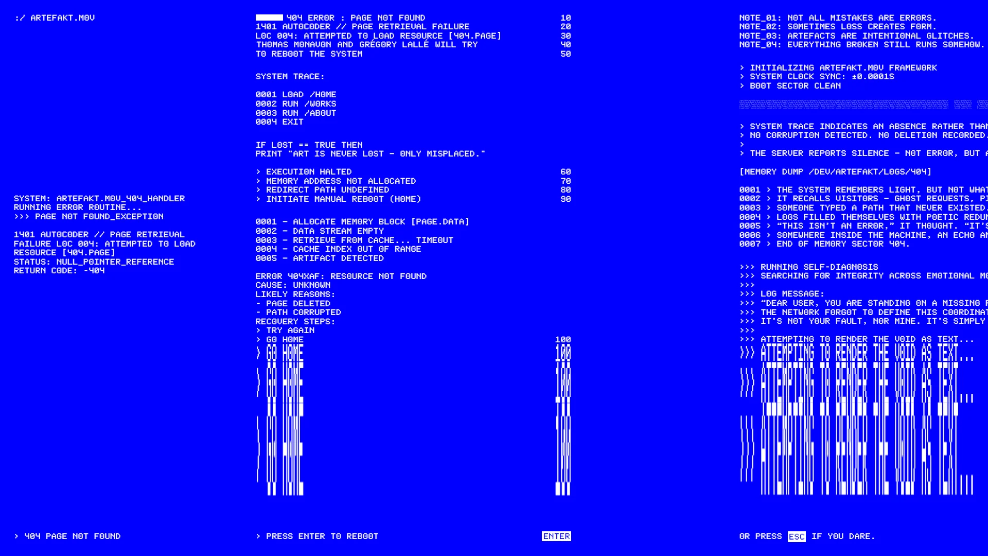 Artefakt not found page design